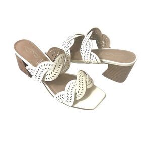 Joie Slip On Strap Comfort Sandal Ivory Cutout Faux Leather Womens 6.5M Mid Heel